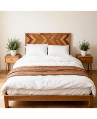 Platform Bed Frame - Mid-Century Modern Wood Bed with Geometric Headboard and Wooden Slats Support, No Box Spring Needed, for Bedroom