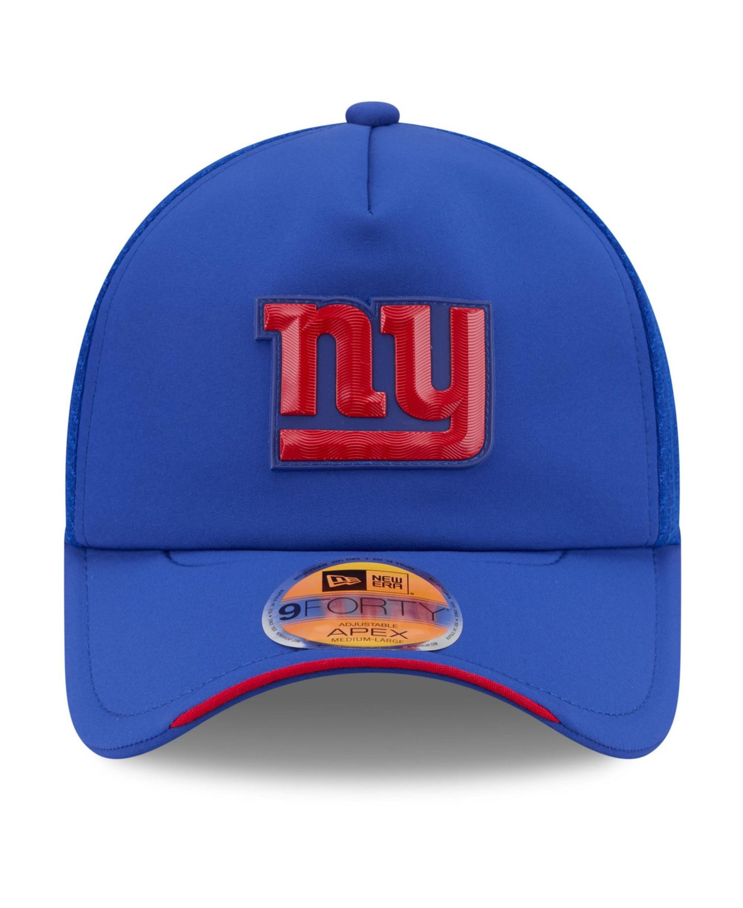 Men's Royal New York Giants 2026 Sideline Apex 9FORTY Adjustable Trucker Hat