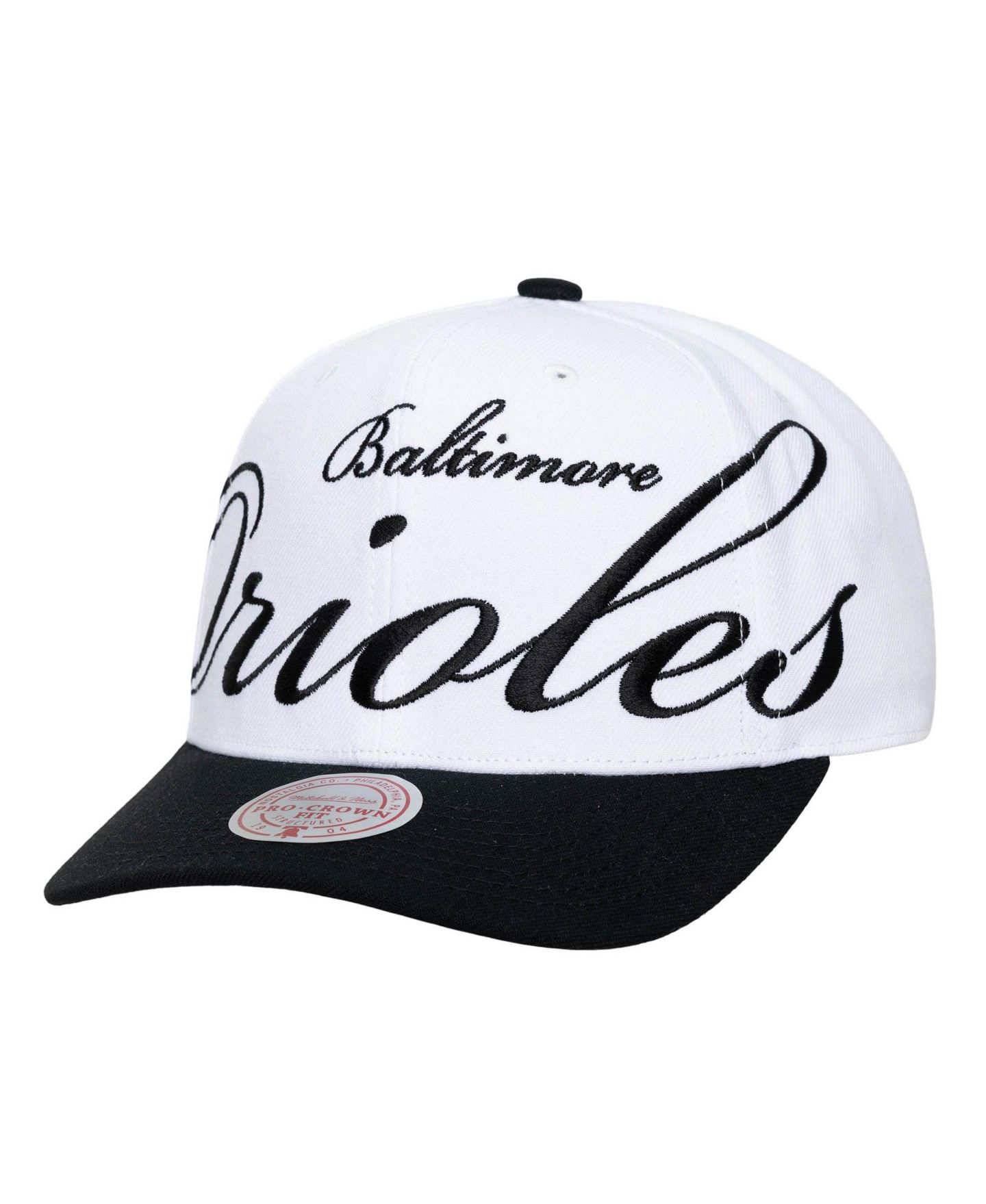 Кепка Mitchell & Ness White/Black Baltimore Orioles XL Script Pro Crown Adjustable Hat — фото 5