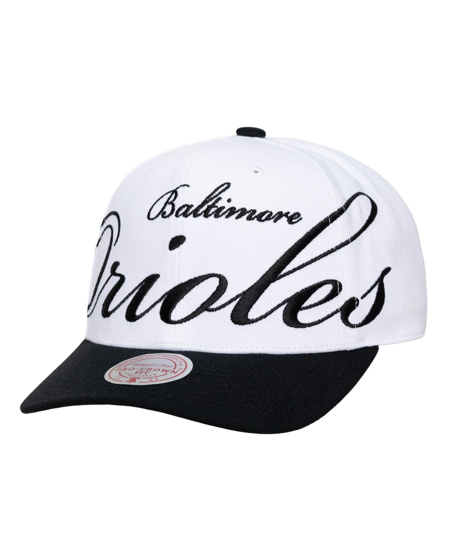 Men's and Women's White/Black Baltimore Orioles XL Script Pro Crown Adjustable Hat
