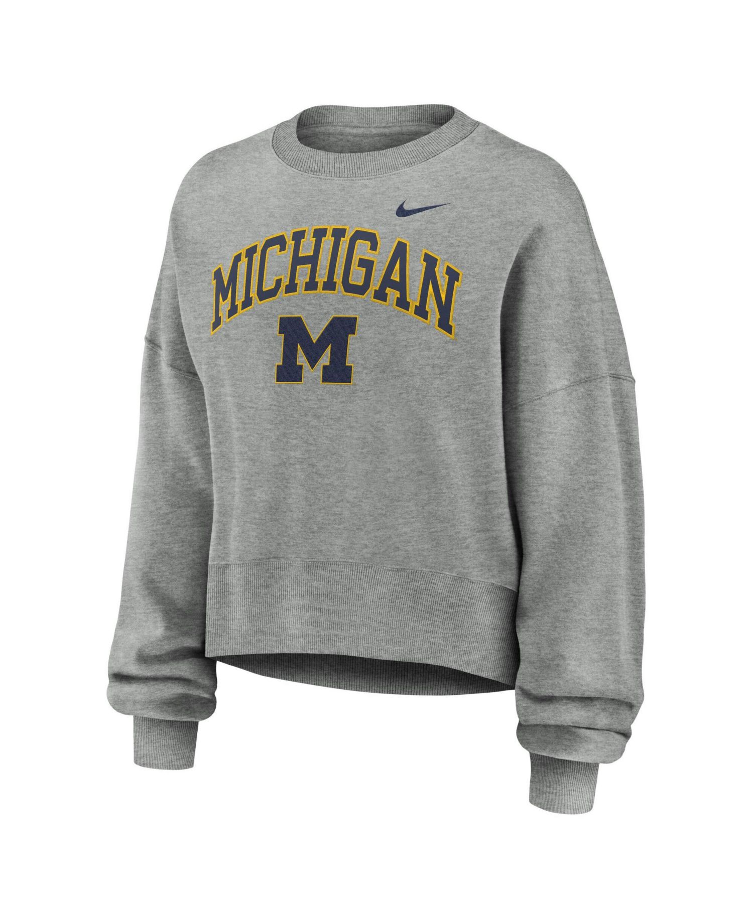Women's Heather Gray Michigan Wolverines Oversized Phoenix Arch Pullover Sweatshirt