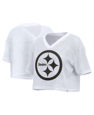 Women's White Pittsburgh ST-Shirtlers Oversized Mesh Cropped V-Neck Jersey