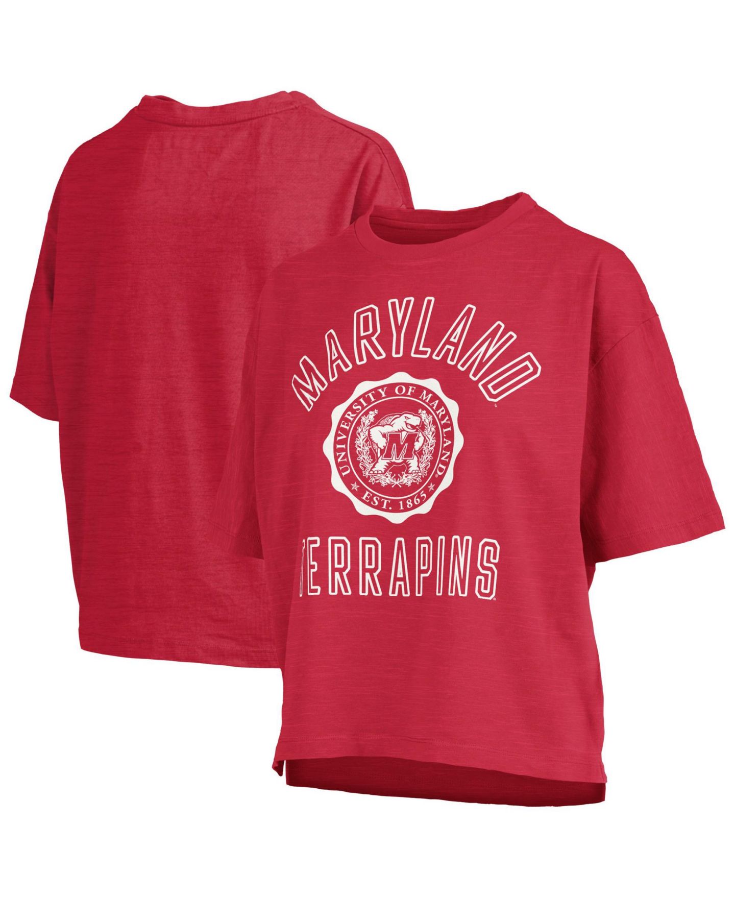 Женская футболка Pressbox Red Maryland Terrapins Motley Crew Bishop Waist Length Oversized Slub — фото 1
