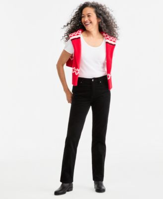 Women's Velveteen High-Waist Straight-Leg Pants