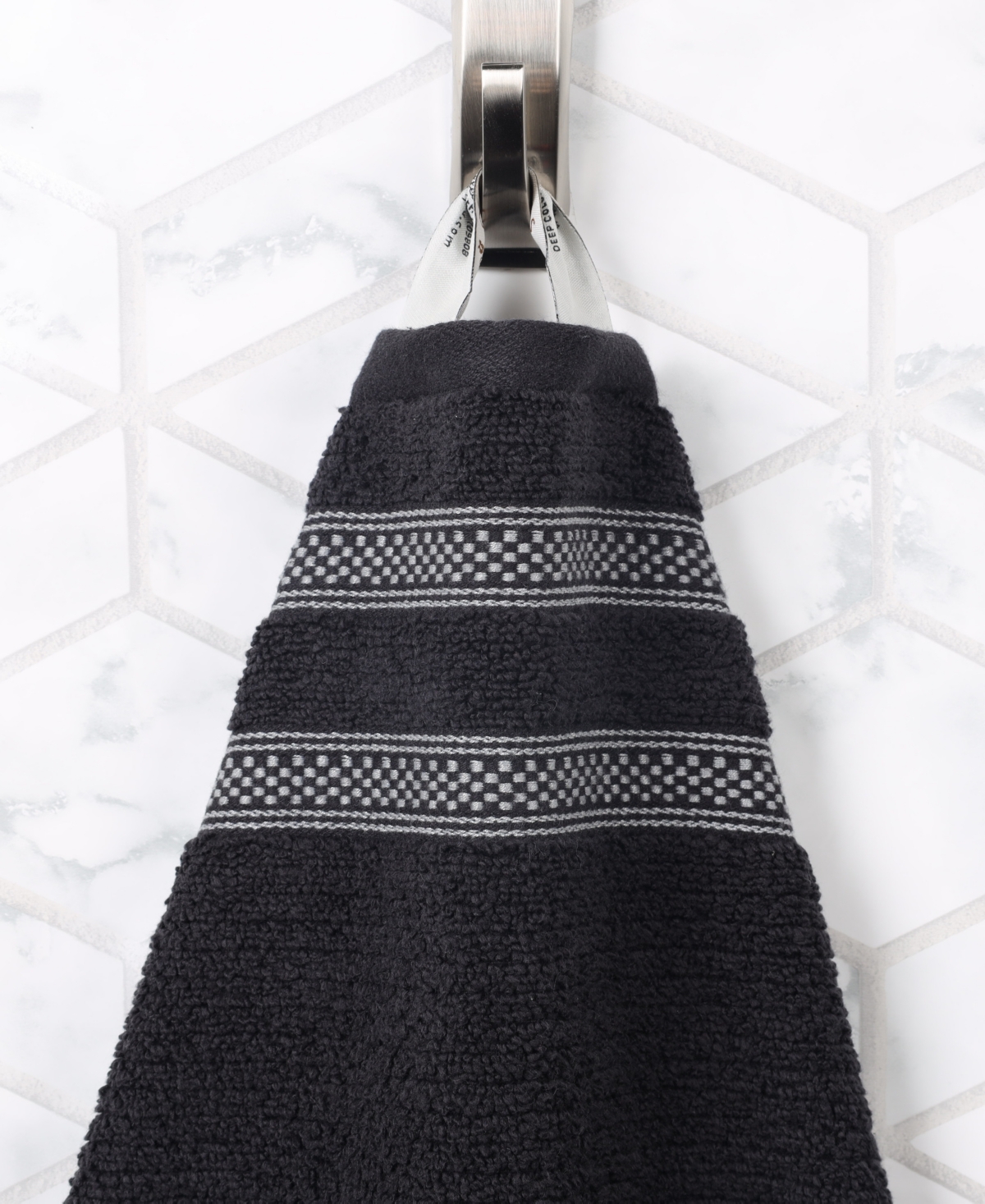 Superior Brea Zero Twist Cotton Ribbed Geometric Border Plush Soft Absorbent -Piece Towel Set