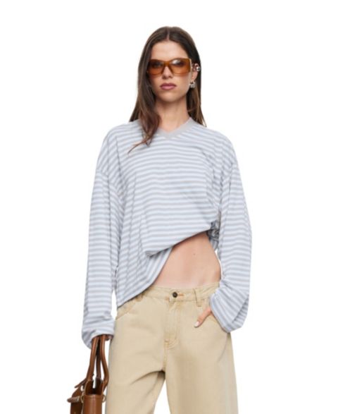 Женская футболка Lioness Bloom Striped V-Neck Long-Sleeve, цвет: Небесно-голубой полосатый