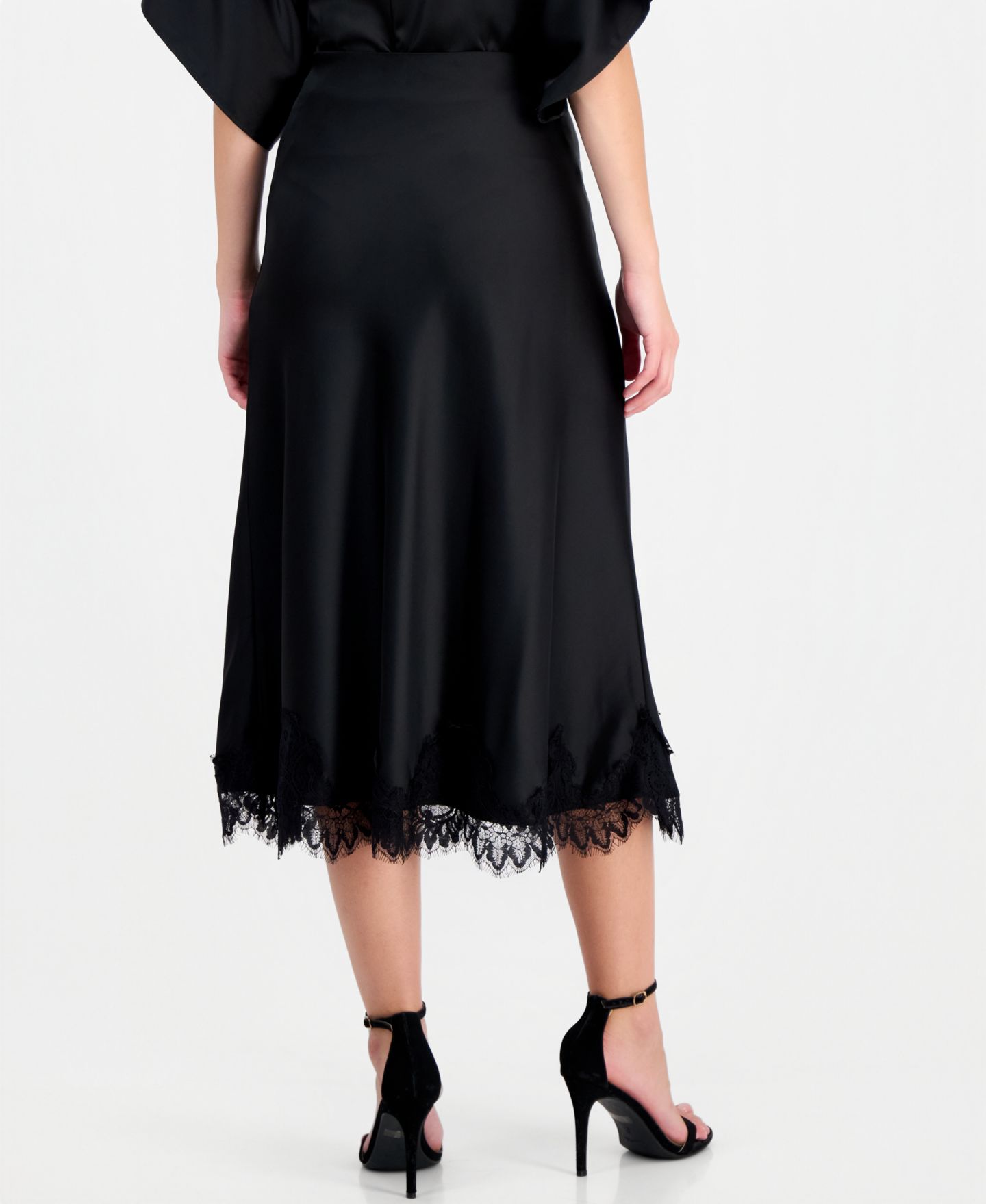 Женская юбка Anne Klein Lace-Trim Midi Satin, цвет: Чёрный — фото 4