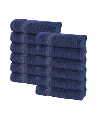 Brea Zero Twist Cotton Ribbed Geometric Border Plush Soft Absorbent 12-Piece Washcloth Set