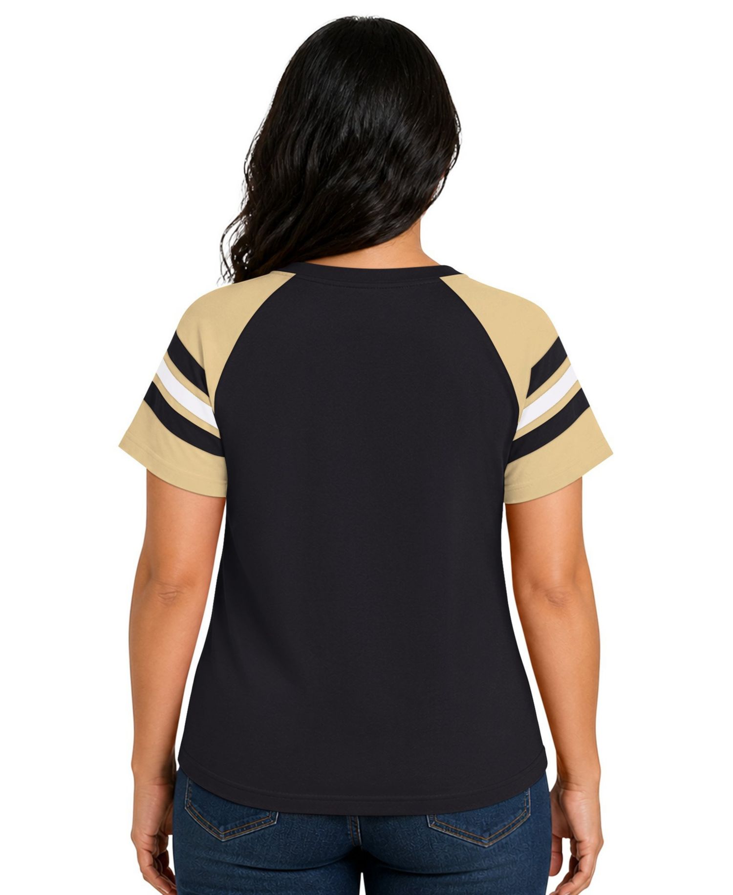 Women's Black New Orleans Saints Plus Size Game On Notch Neck Raglan T-Shirt