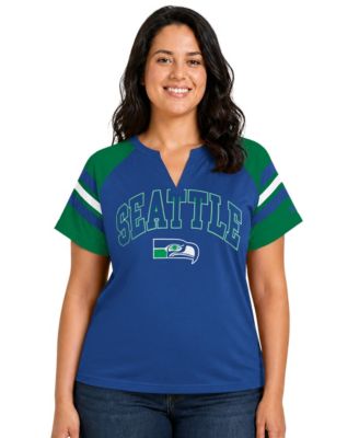 Women's Royal Seattle Seahawks Plus Size Throwback Game On Notch Neck Raglan T-Shirt