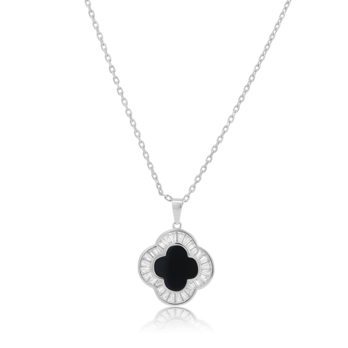The Lovery Large Onyx Cz Clover Necklace Sterling Silver - Onyx