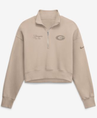 Women's Tan Georgia Bulldogs Neutral Stance Collection Oversized Phoenix Fleece Cropped Quarter-Zip Sweatshirt