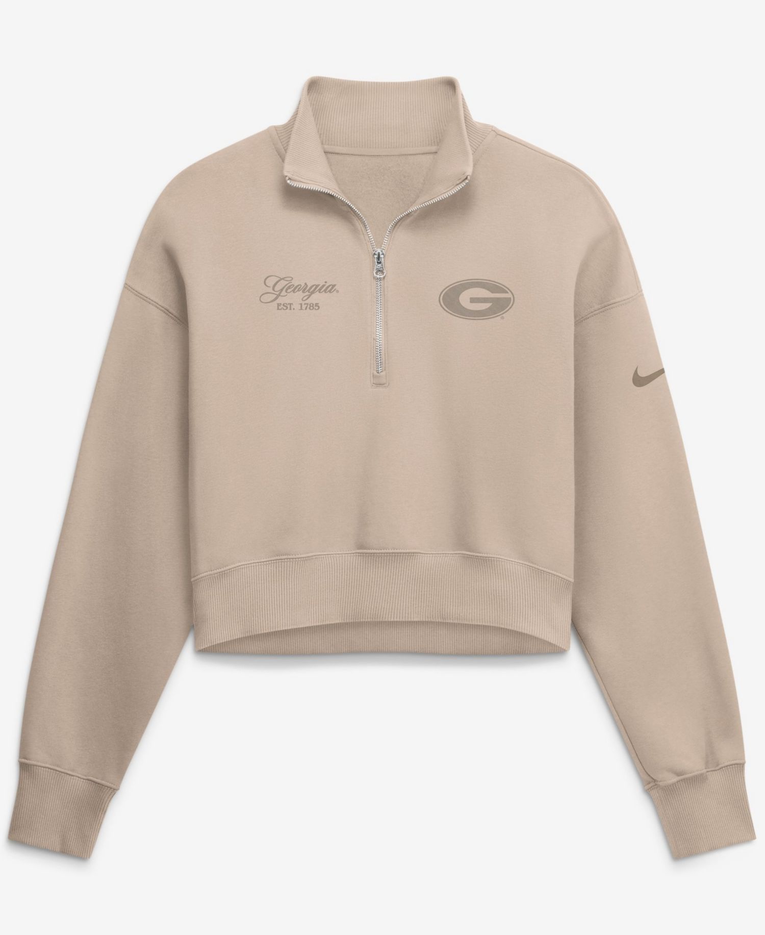 Women's Tan Georgia Bulldogs Neutral Stance Collection Oversized Phoenix Fleece Cropped Quarter-Zip Sweatshirt