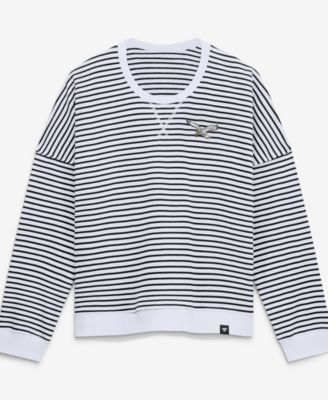 Women's White/Black Philadelphia Eagles Striped Oversized French Terry Sweatshirt