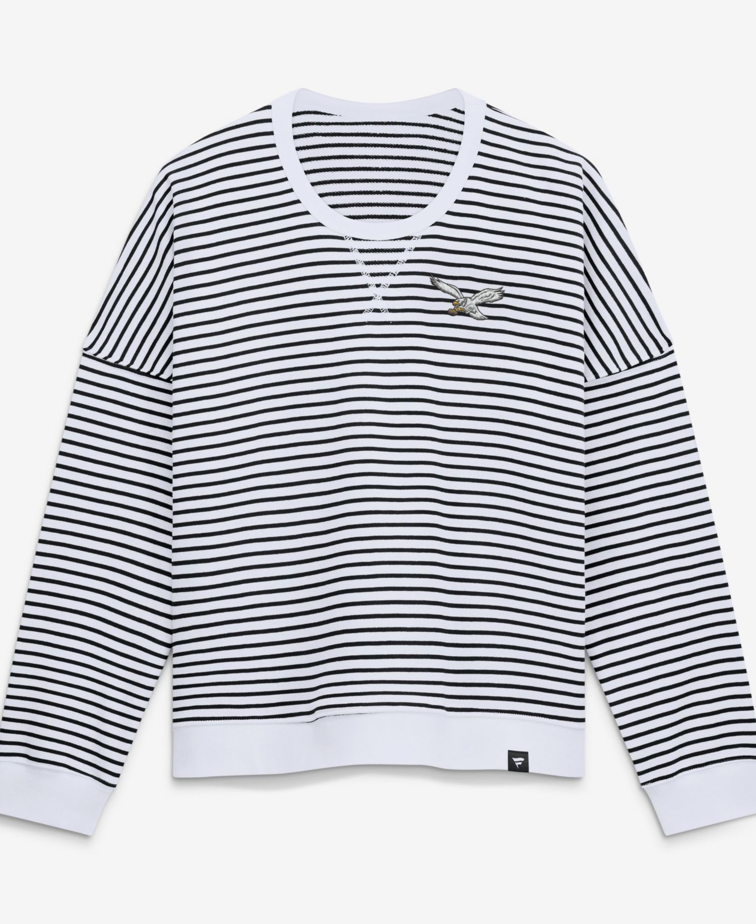 Women's White/Black Philadelphia Eagles Striped Oversized French Terry Sweatshirt