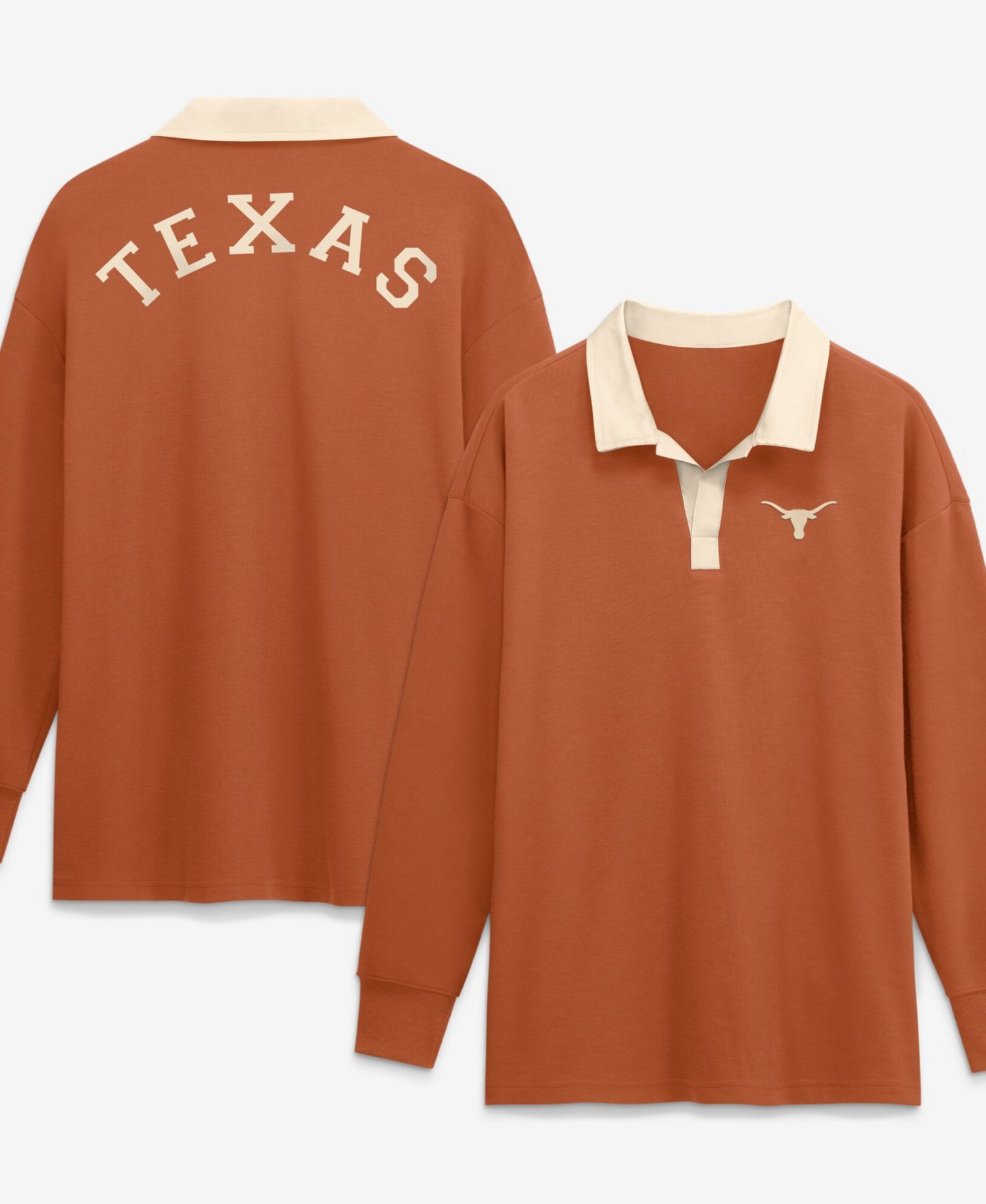 Women's Orange Texas Longhorns Oversized Essential Dri-FIT Long Sleeve V-Neck Polo Shirt