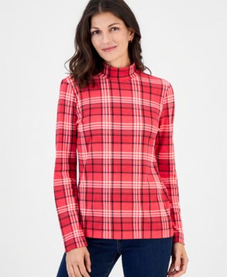 Women's Printed Mock-Neck Long-Sleeve Tee