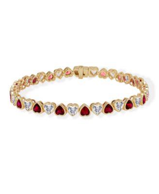 Simulated Ruby and Cubic Zirconia Bezel Heart Laydown Bracelet