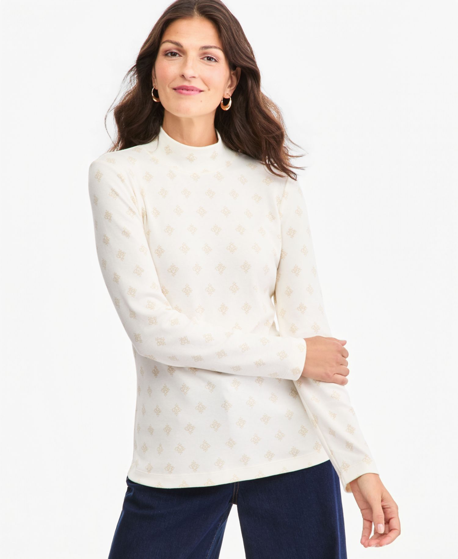 Petite Printed Mock-Neck Long-Sleeve Tee