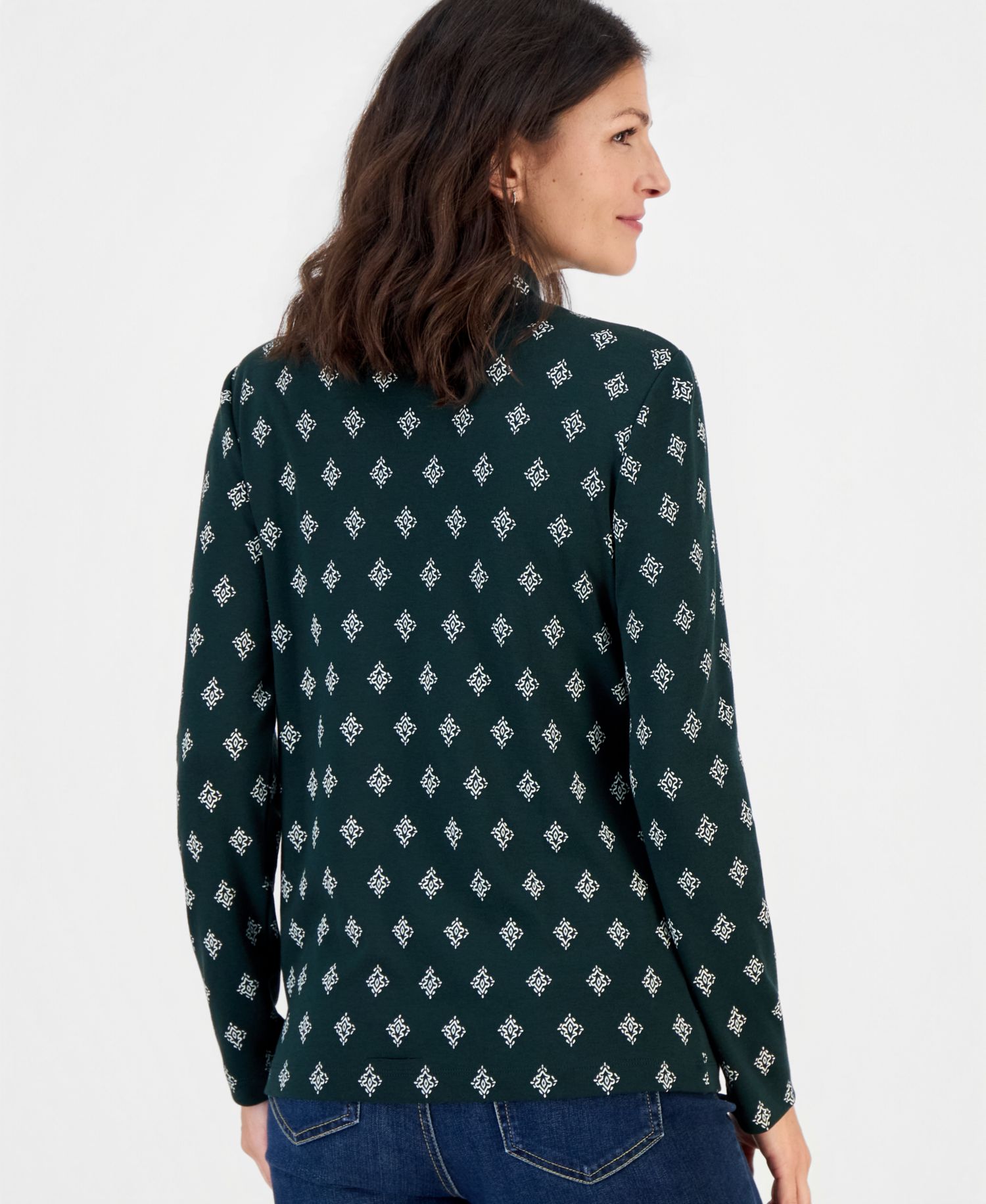 Petite Printed Mock-Neck Long-Sleeve Tee