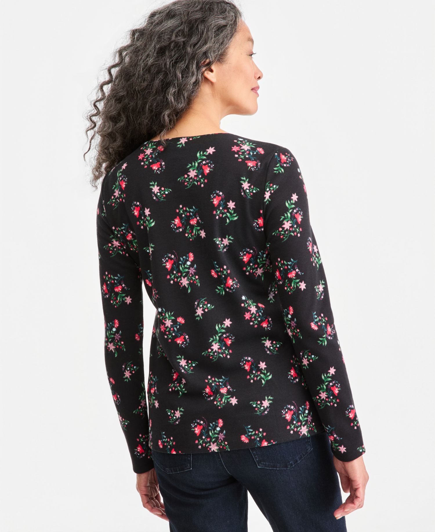 Women's Printed Long-Sleeve Scoop-Neck Top