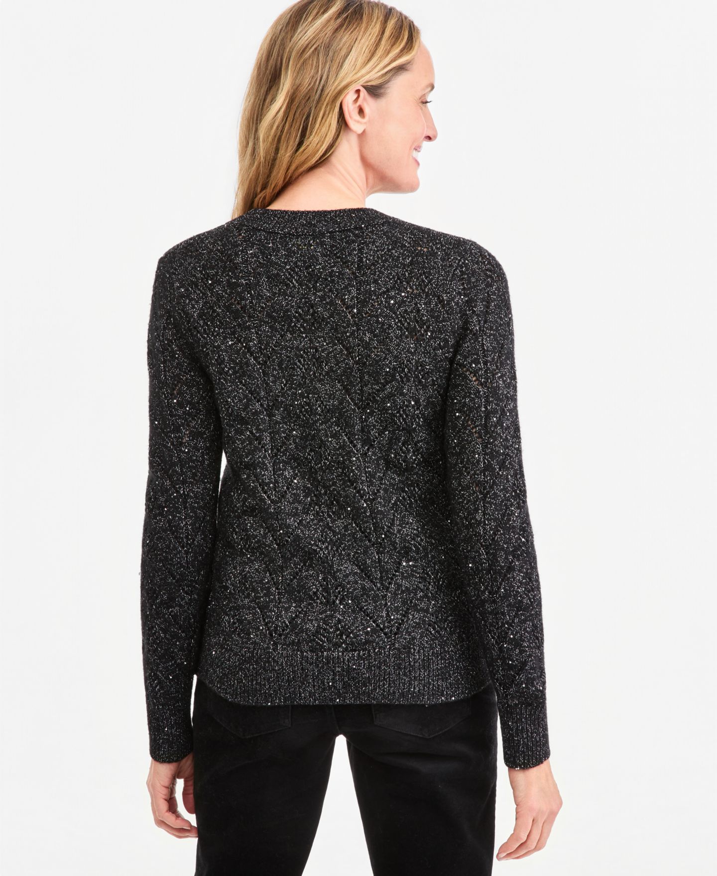 Женский свитер Style & Co Shine Pointelle Crewneck, цвет: Глубокий чёрный — фото 2