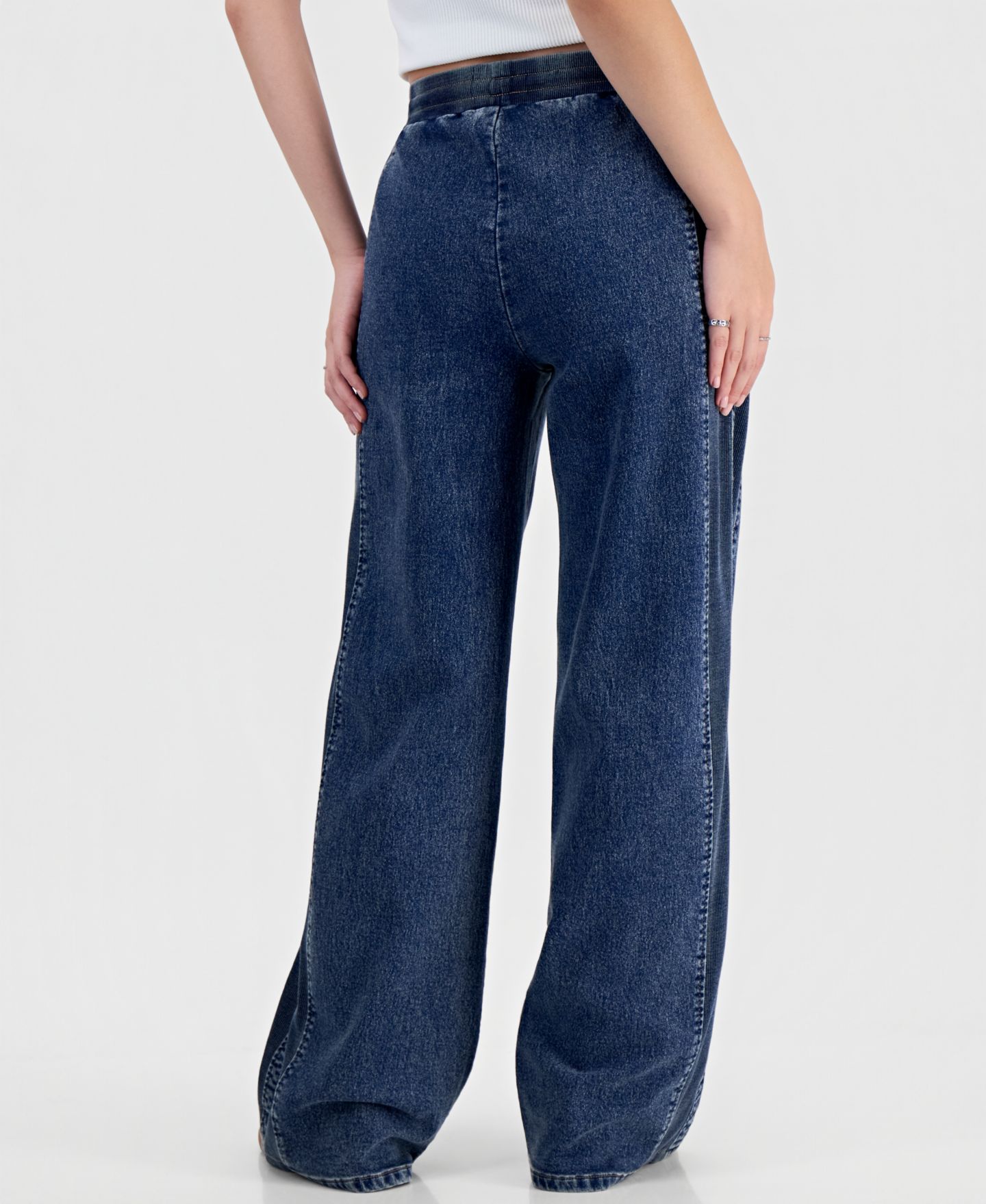 Женские брюки Vanilla Star Juniors' Drawstring Wide-Leg Track Pant Denim, цвет: Dk Fabrizo — фото 3
