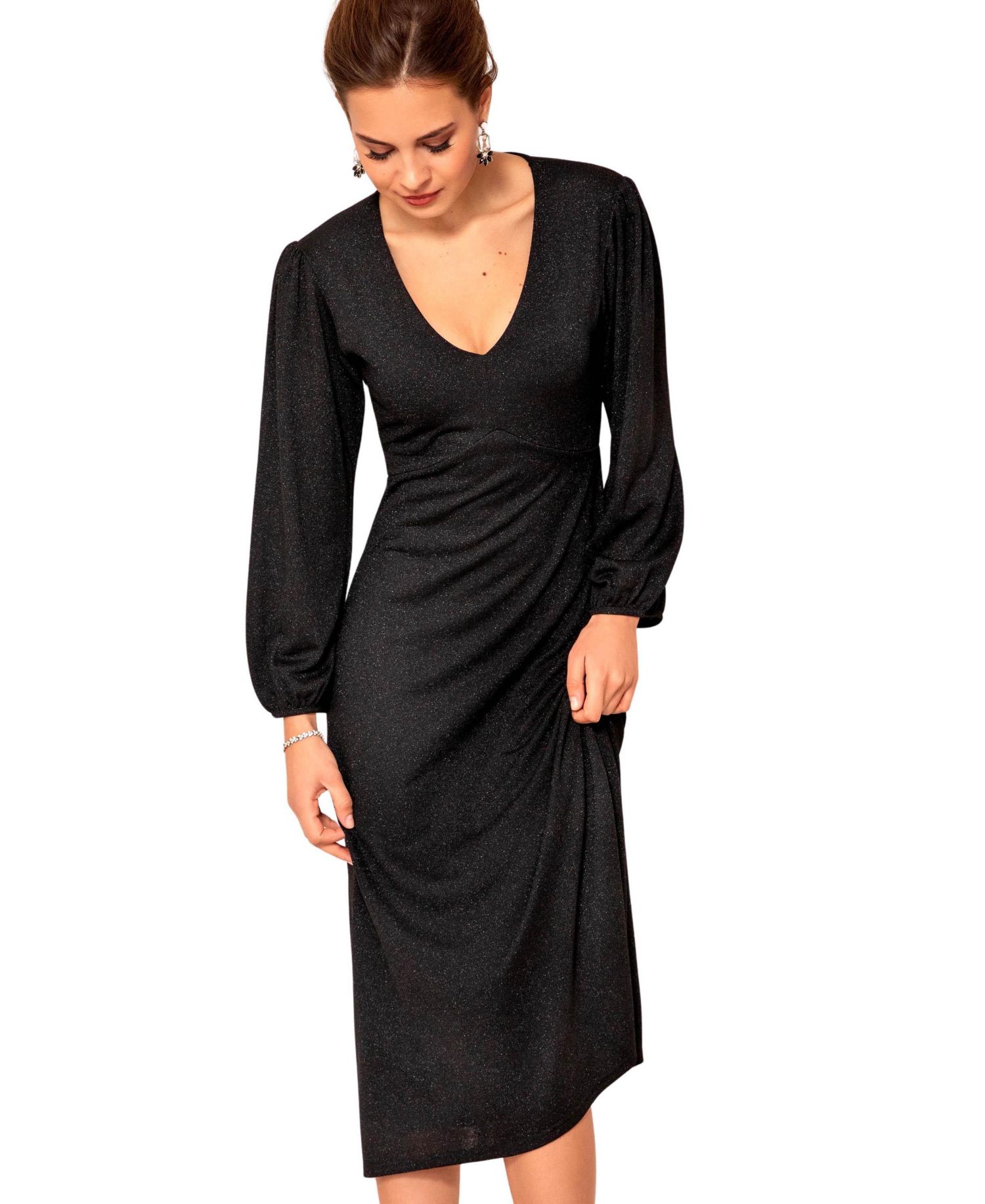 Women's Cecelia Long-Sleeve A-Line V-Neck Midi Dress