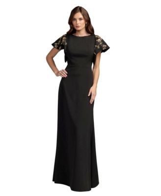 Petite Embellished Flutter-Sleeve Sheath Gown