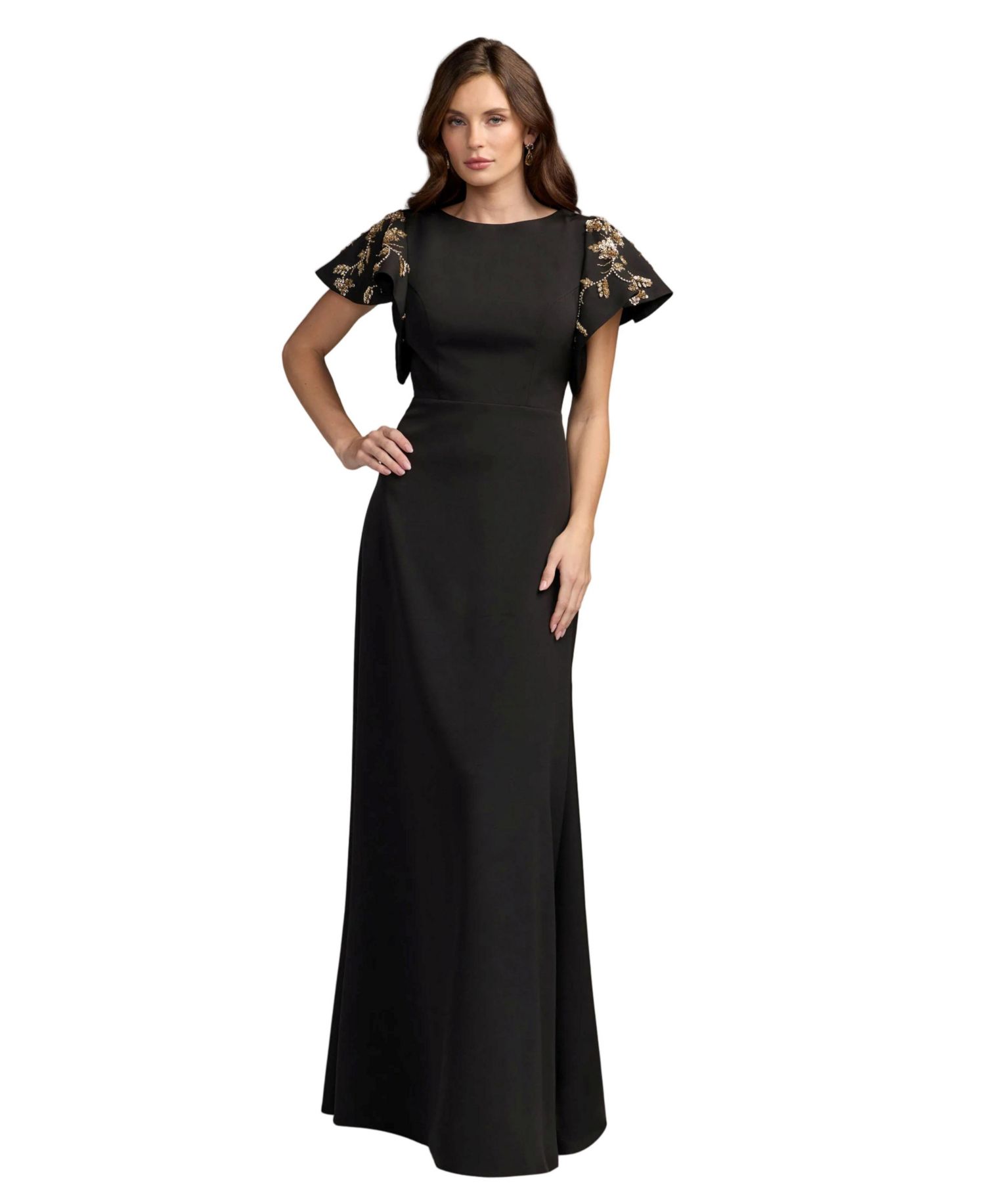 Petite Embellished Flutter-Sleeve Sheath Gown