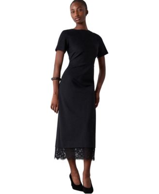 Women's Detachable Lace Hem Short-Sleeve Midi Lace Dress