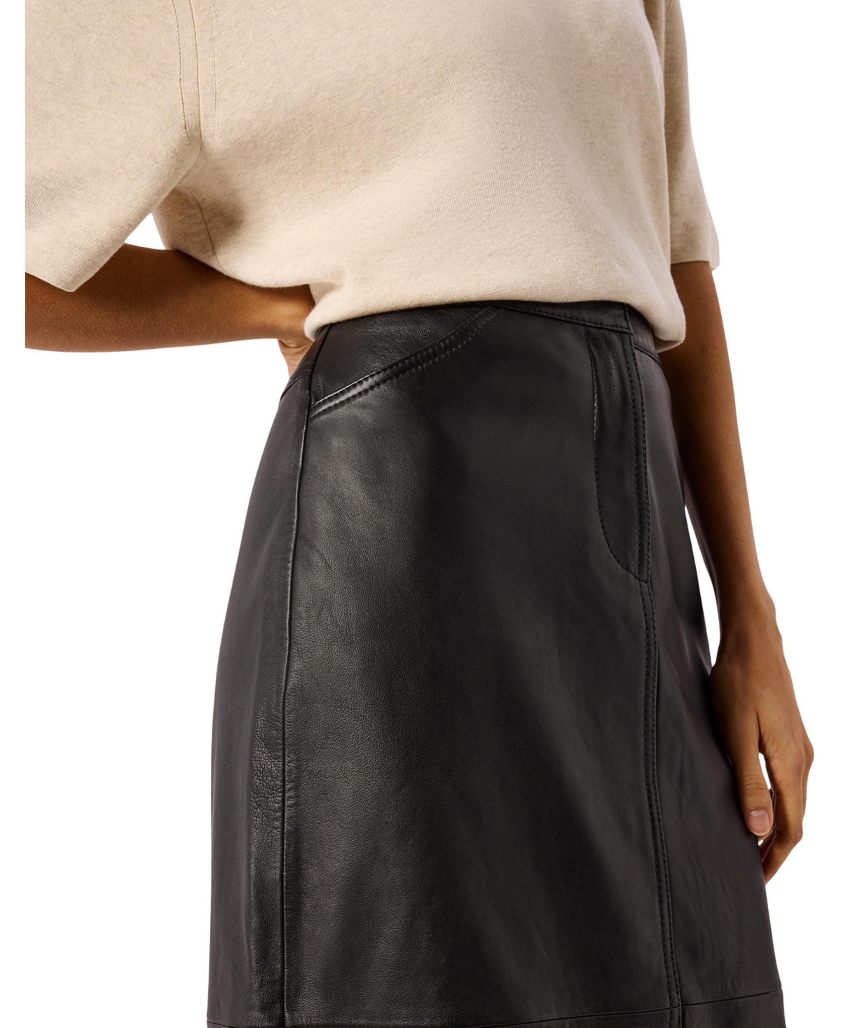 Whistles Women's Panelled Leather Midi Skirt