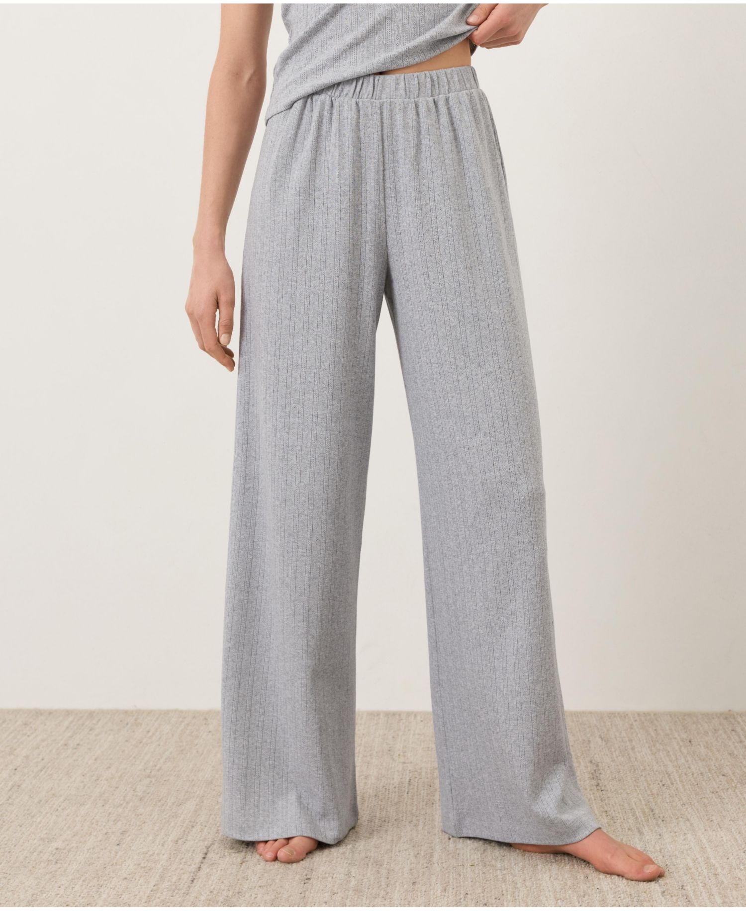 Women's High-Rise Pointelle Wide-Leg Pants