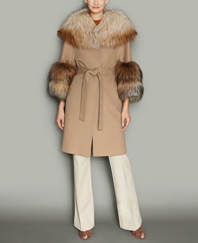 The Fur Vault Fox-Fur-Trim Wool Walker Coat