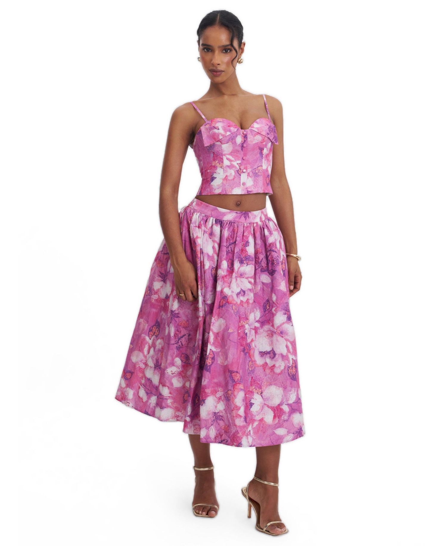Women's Xalina Blooming Linen Low-Rise Midi Skirt