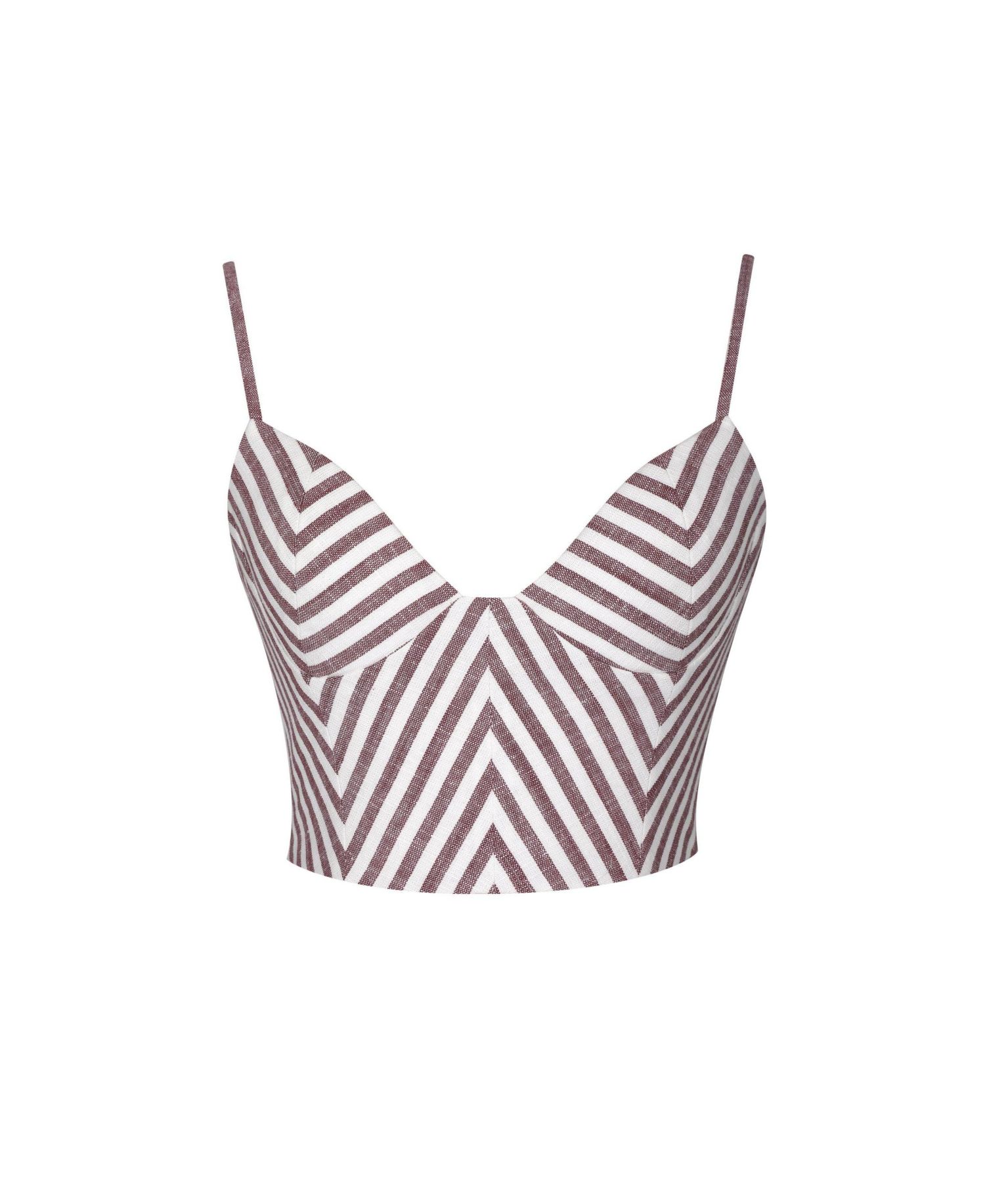 Women's Chevron-Striped Sleeveless Cotton-Linen Blend Cropped Top