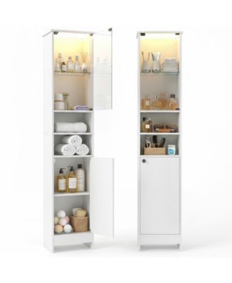 2Pieces Tall Bathroom Storage Cabinet with Lights and Remote Adjustable Shelves and Doors