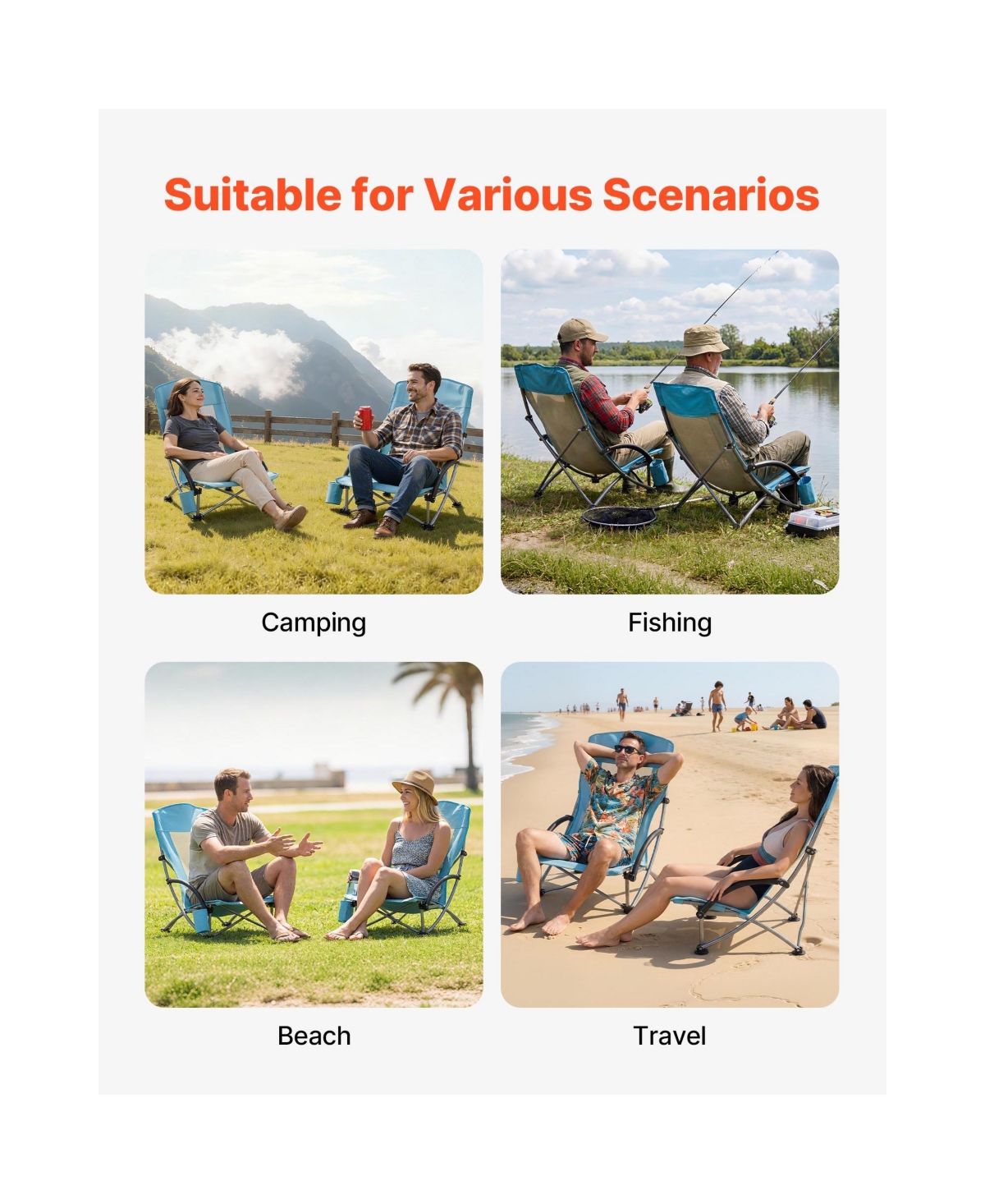 Sugift 2-Pack High Back Folding Beach Chairs 330 Lbs Capacity with Mesh Back and Cup Pocket