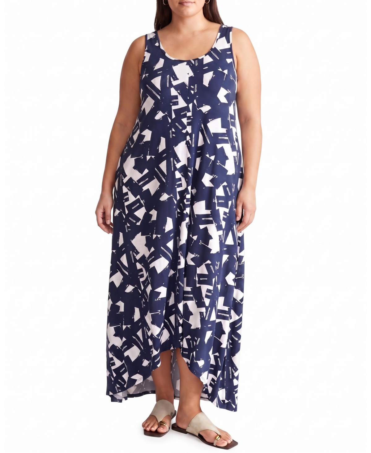 Universal Standard Plus Size Athena Divine Sleeveless A-Line Hi-Low Hemline Dress - Navy santiago print