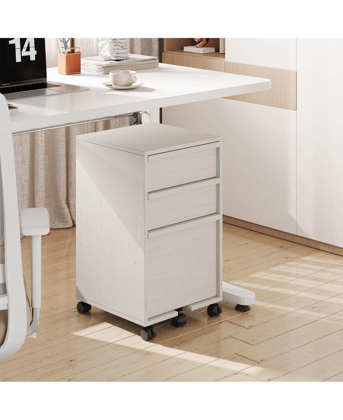 gaomon Rolling File Cabinet, Under Desk Printer Stand with 3 Drawers for Home Office - White
