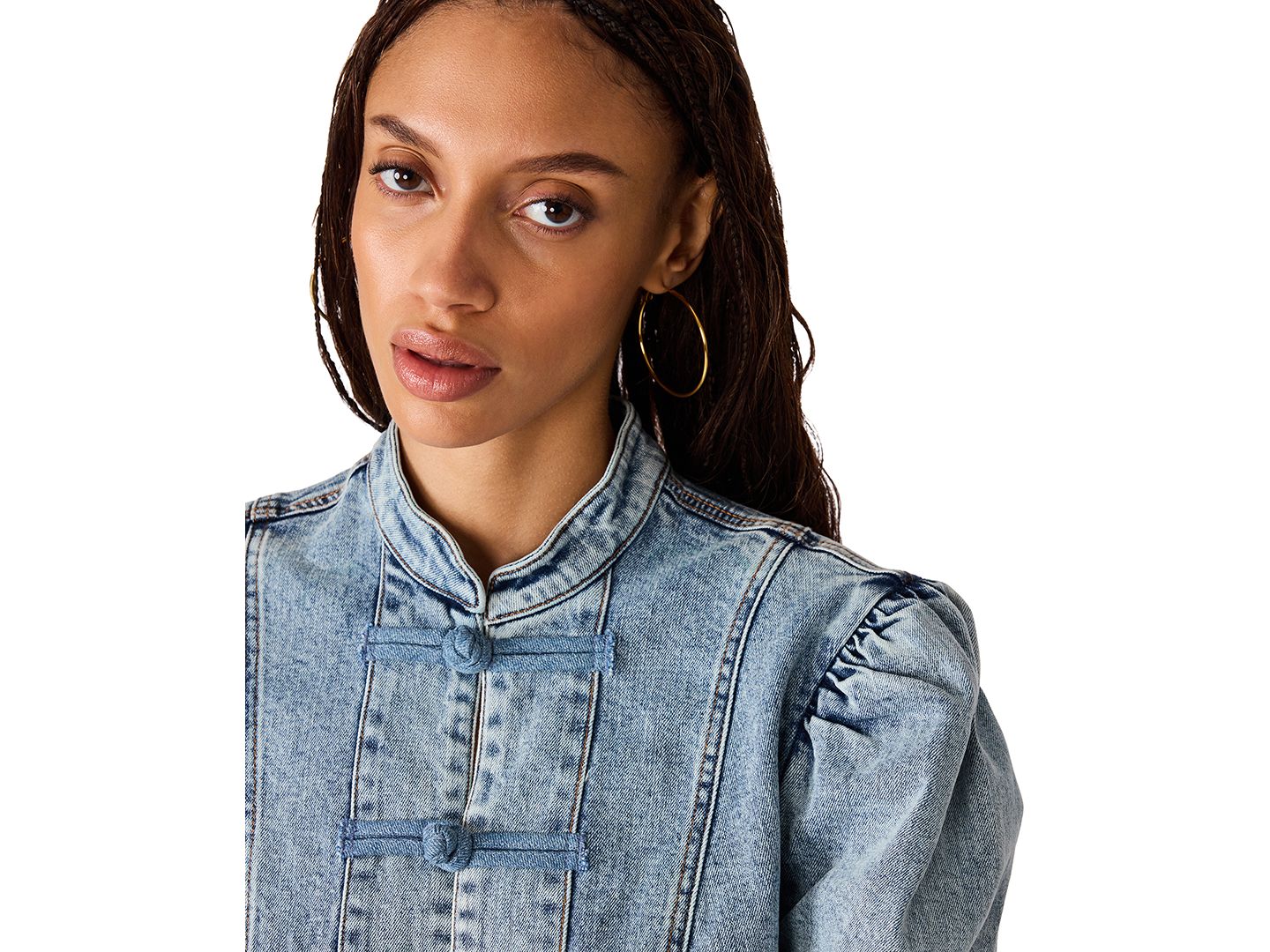 Женская блузка Steve Madden Aberdeen Puff-Sleeve Denim Blouse, цвет: Варёный — фото 6