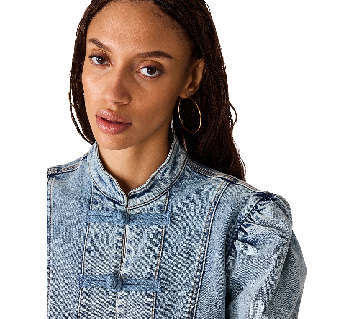 Steve Madden Women's Aberdeen Puff-Sleeve Denim Blouse