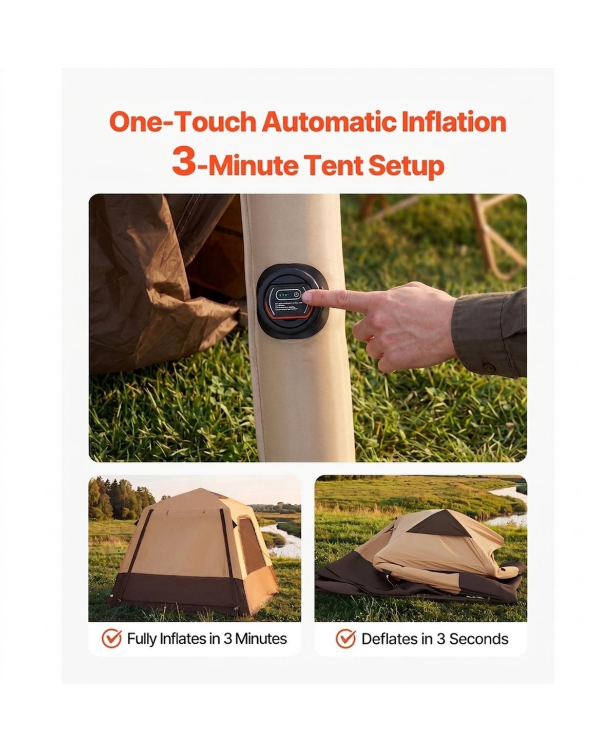 Sugift 4 Person Inflatable Instant Cabin Tent with Rechargeable Pump and 5 Large Mesh Windows