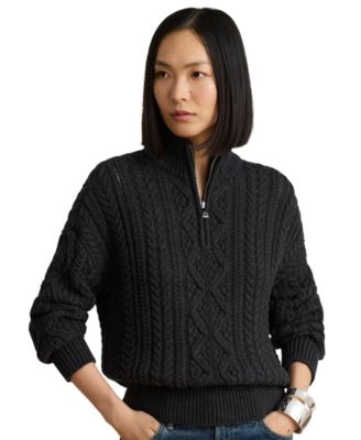 Women's Deklyn Quarter-Zip Cable-Knit Mock Neck Pullover Sweater