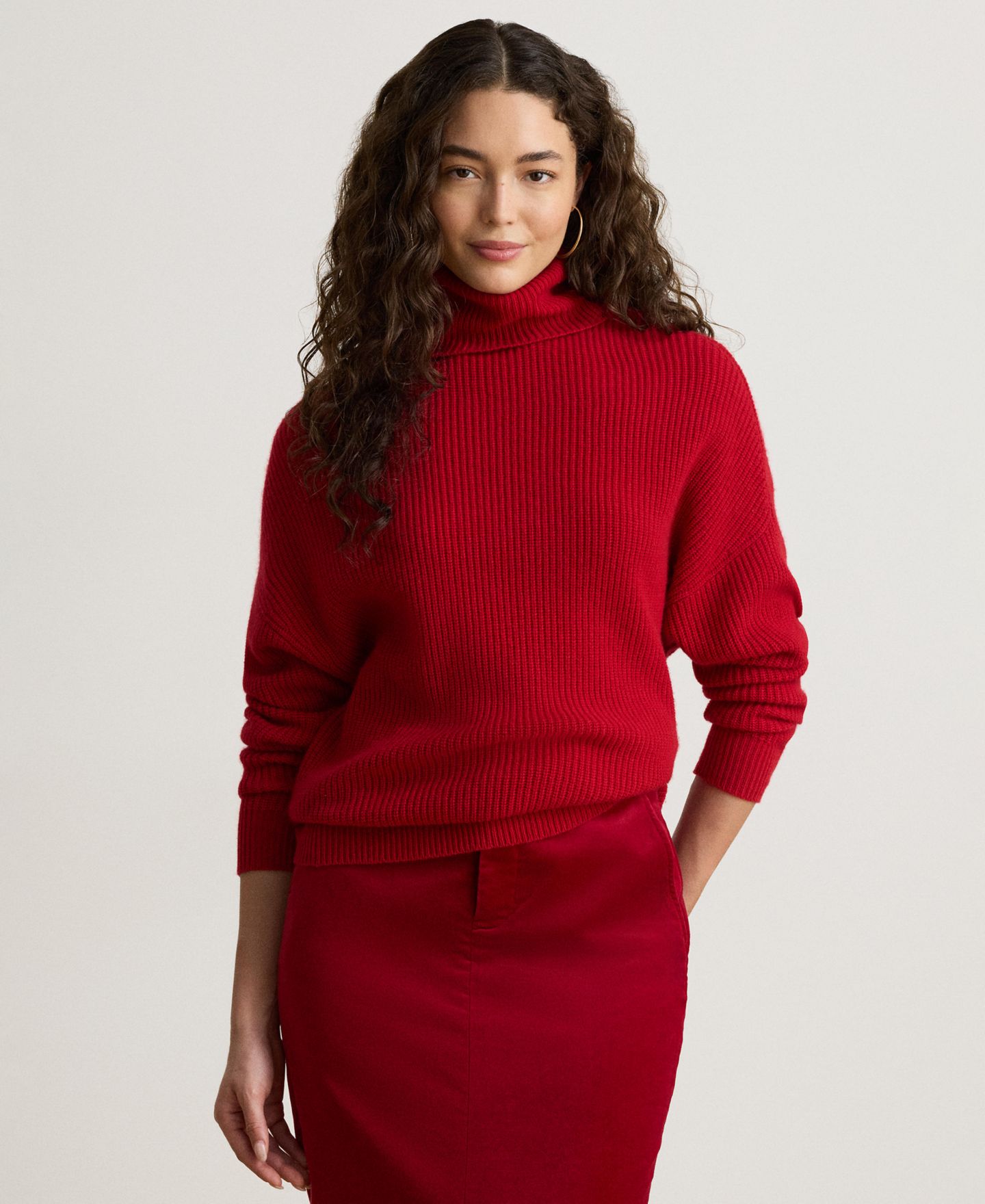 Женский свитер Lauren Ralph Lauren Rib-Knit Wool-Cashmere Blend Relaxed-Fit Turtleneck, цвет: Красный — фото 3