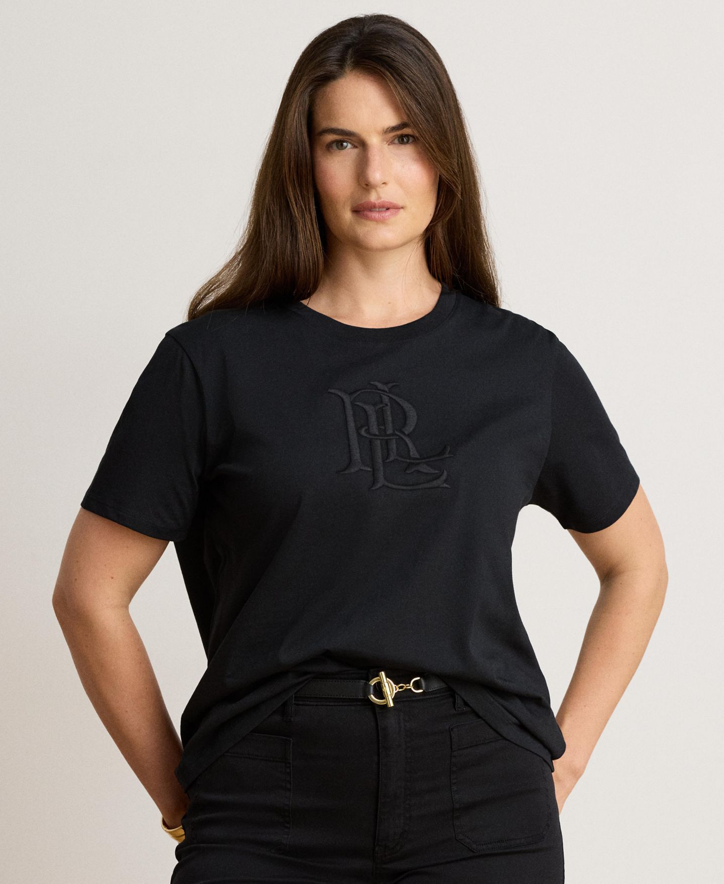Женская футболка Lauren Ralph Lauren Embroidered-Logo Crewneck, цвет: Чёрный — фото 4