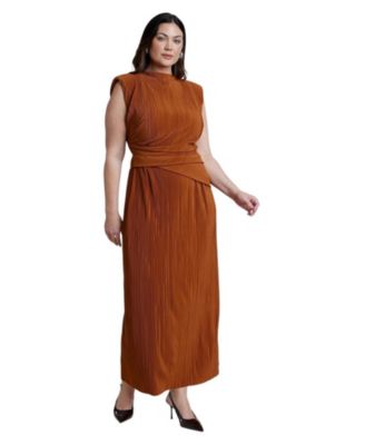 Plus Size Draped Bodice Plisse Maxi Dress