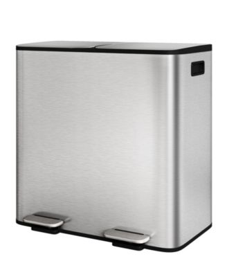 2 x 10.6 gal Stainless Steel Double Trash Can, Step-on Recycle Bin Combo with Lid for Kitchen