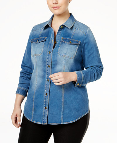 INC International Concepts Plus Size Denim Shirt, Only at Macy's