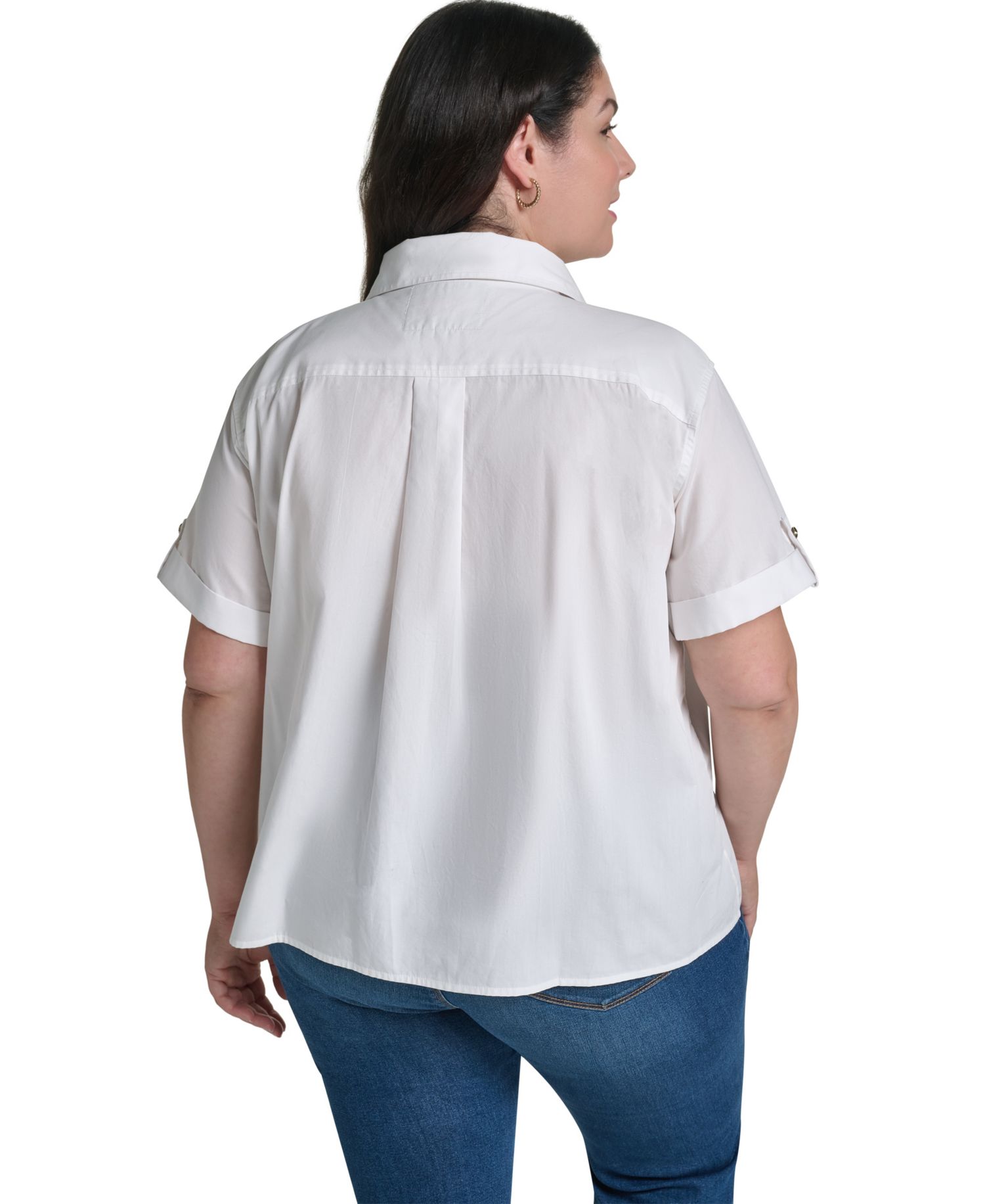 Plus Size Floral Short-Sleeve Collared Blouse